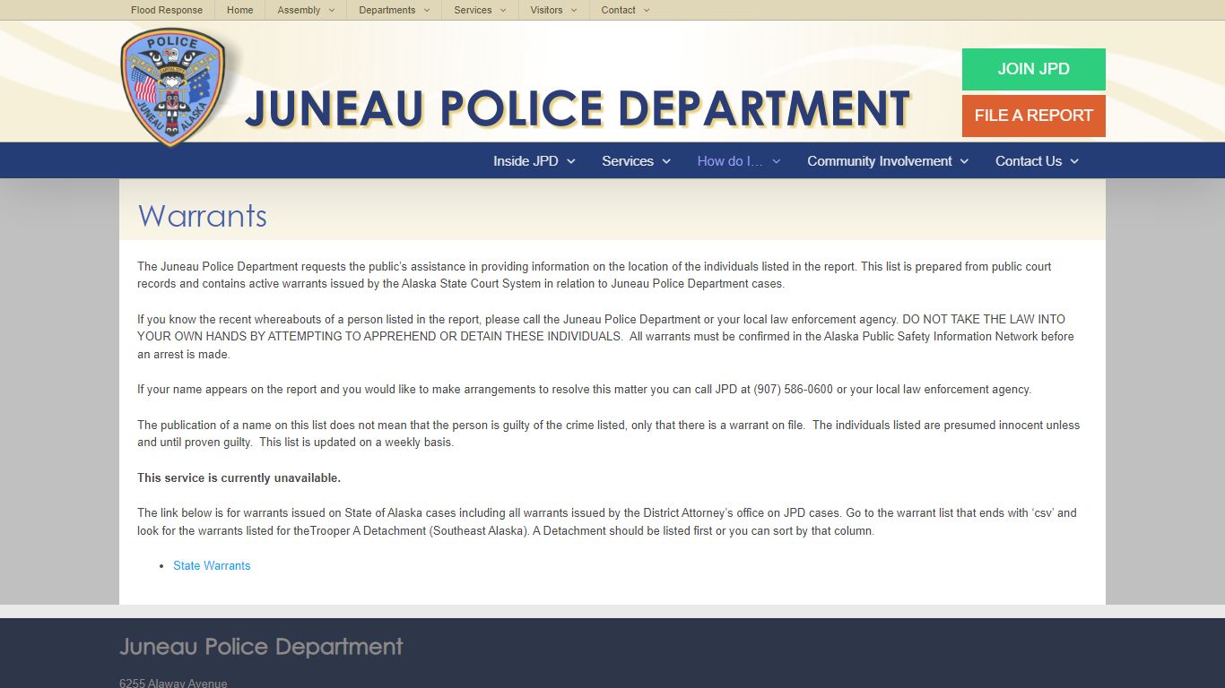 JPD – Warrants - City and Borough of Juneau